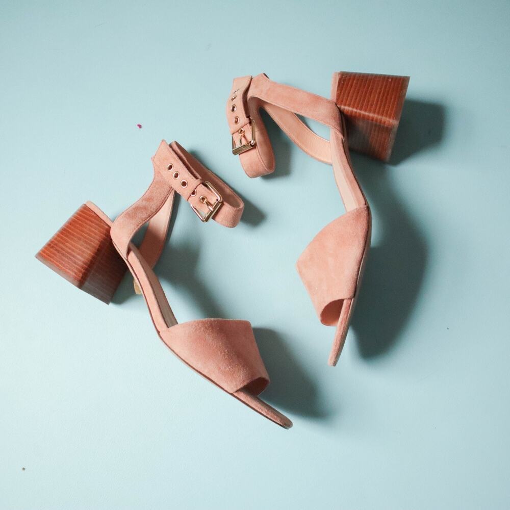 J. Crew Penny Blush Pink Ankle Strap Block Heel Sandal Womens 10 Preppy Leather